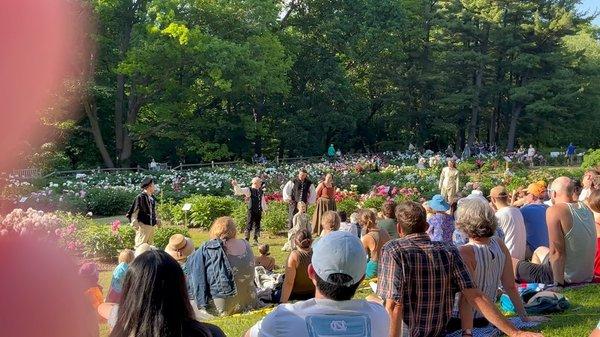 First scene of Midsummer Night's Dream in W.E. Upjohn Peony Garden.