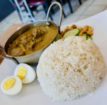 Beef Rendang w/Cucumber, Peanuts, Boiled Egg, and Steamed Rice