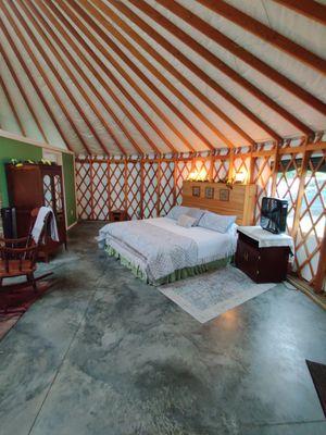 King bed in Keuka yurt