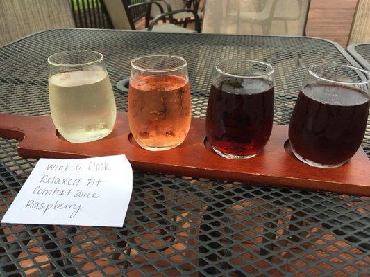 My sweet wine flight that the waitress helped me put together! I liked all but the Raspberry, which was a little sweet for me. $12 for this!