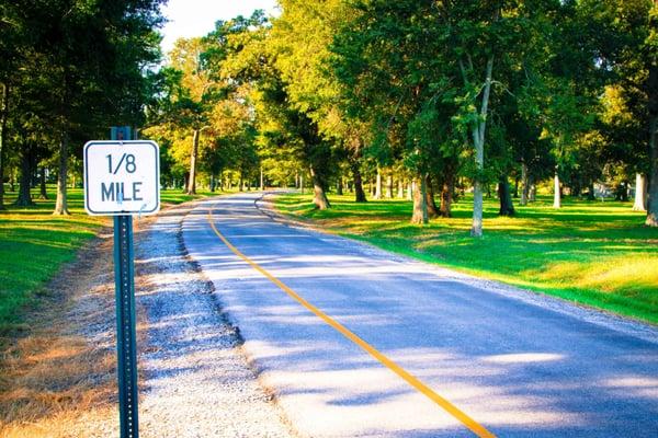 1 Mile loop with bike lane (stay alert it is open to vehicle traffic)