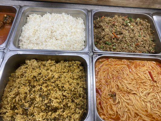 Arroz blanco , chofan, Moro de guandule y spaghetti