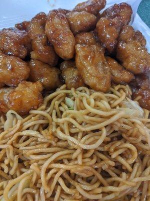 Orange chicken and noodles