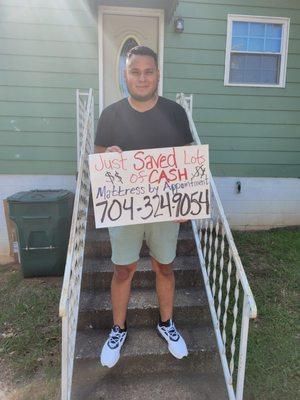 A happy customer brought a full and box spring for his son.