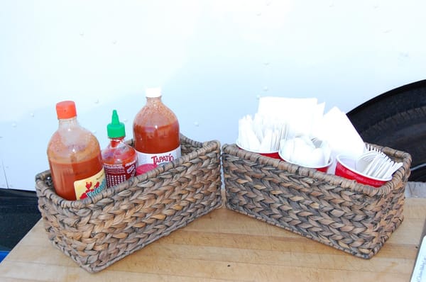 Condiments placed outside of the truck