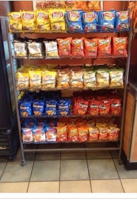 The downtown subway in rutland has so many chips to choose from and the chip rack is always so neat!