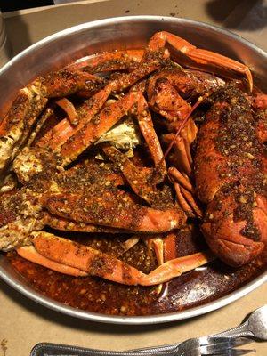 Lobster and crab legs with home makes sauce