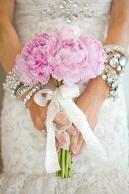 bride's delicate peony bouquet