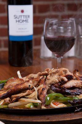 Chicken Fajitas and Wine.... yummy.