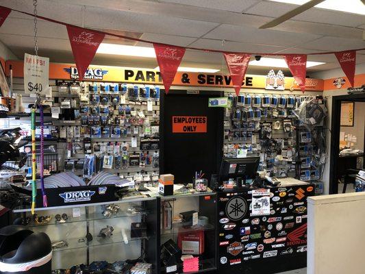 Parts department with a large selection on parts for your V twin.