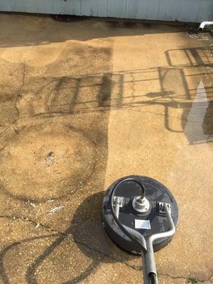 Powerwashing a concrete patio