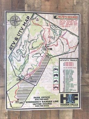 Map of where we could go on the trails. "X" = where not to go