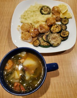 Chorizo kale soup 
 Scallops, potatoes