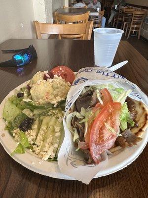 Gyro Pita and mini Greek side salad