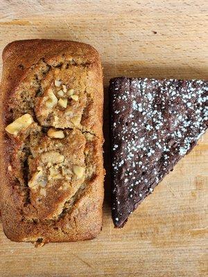 Gluten Free (G/F) pastries - Banana Loaf (also vegan), Chocolate Teff Brownie