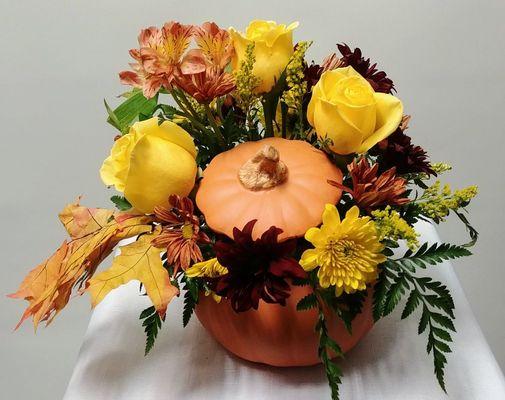 Pumpkin and flowers that special Thanksgiving gift