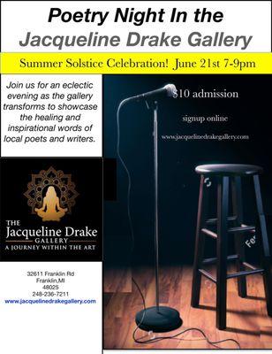 Monthly open mic poetry nights in the JD Gallery