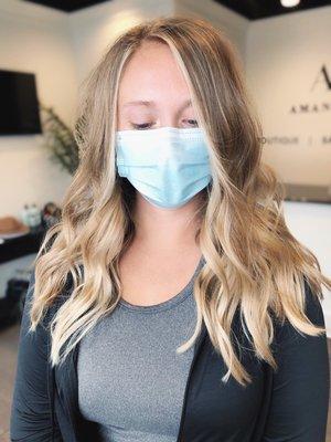 Blonde balayage and bright money piece