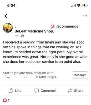 One of my many reviews from my Facebook business page