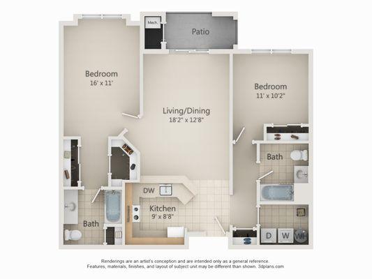 2-bedroom 2-bathroom "C" 1146 Sqft.