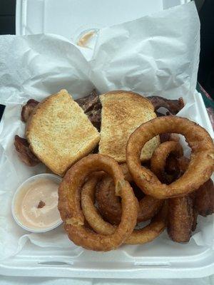 BLT + Avocado with Onion Rings and Fry Sauce