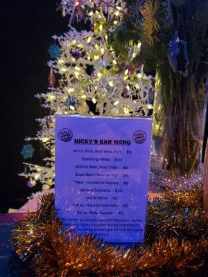 Nicky's Bar Menu 12.12.21