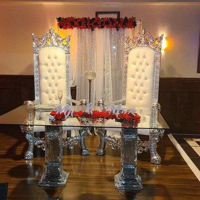 Throne Chair and Sweer heart Table Rentals