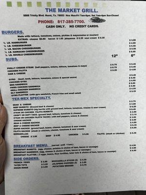 Menu as of May 2023