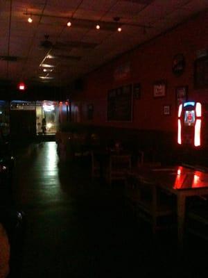 Seating areas behind bar