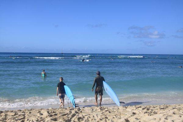 Heading out to enjoy some surf!