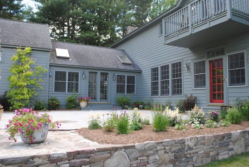 Stone wall and landscaping