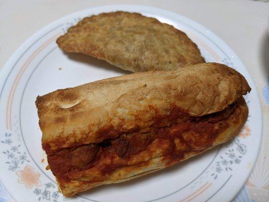 Empanada and 1/2 a meatball sub from Marino's Market & Deli 2021