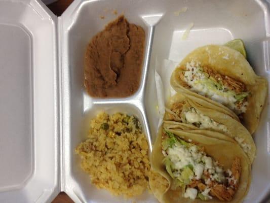 3 taco meal with refried beans & rice $5! What a deal