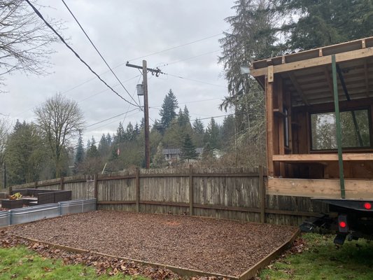 Lowered our shed carefully and was able to slide it under our low hanging power lines! Amazing!