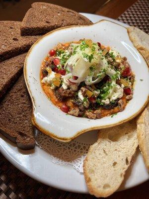 Adobe mushrooms with marinated goat cheese app.