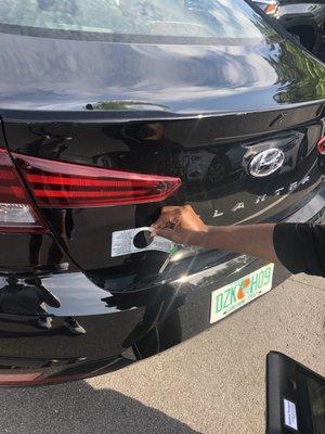 Christy, the Manager Trainee using their system to inspect the vehicles before renting, 5.5.2020.