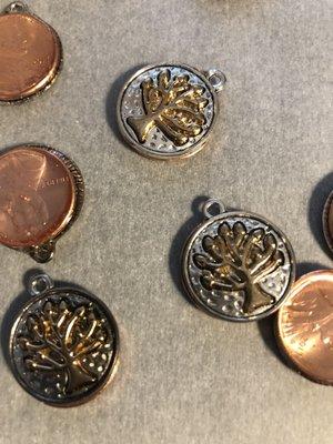 Our two-toned Tree of Life Penny Charm incorporates Author/Artisan Susan Abar's hand-glazed penny.