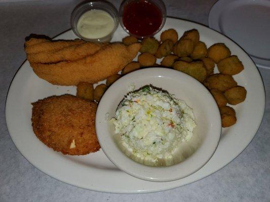 Saturday Lunch menu catfish, stuffed crab, Cole slaw, & fried okra