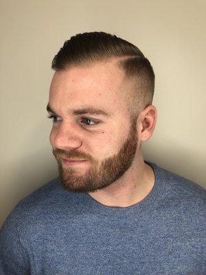 Men's disconnected, bald fade. With hard part & beard work.