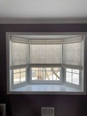 Woven Wood Shades in Bay Window