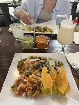 Fish tacos  Veg burrito bowl Marg and pina colada