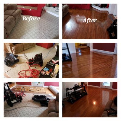 Home Addition/Man Cave floor replacement. Carpet and hardwood to laminate.