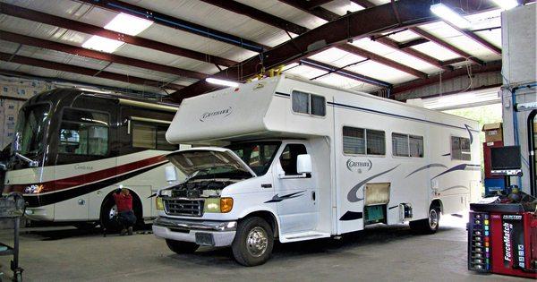 Engine Work being completed on an RV at CoachCrafters.