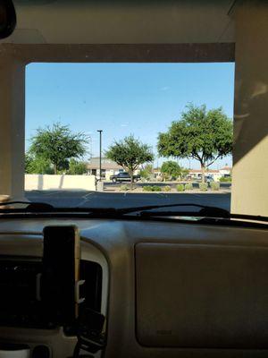 My view of the bank, passenger side of the car