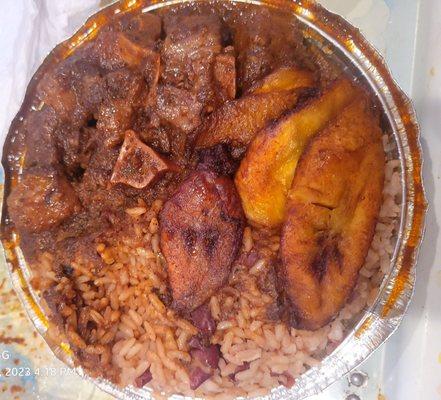 Oxtail Plantains Rice and Peas