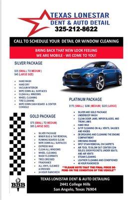 Here are our prices for detailing