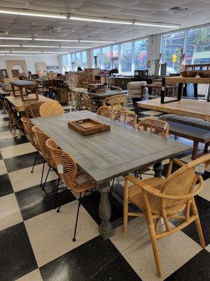 Dining table with rattan chairs