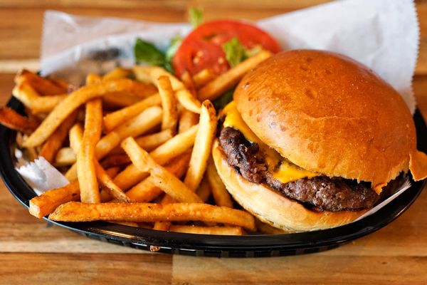 Cheese burger with fries