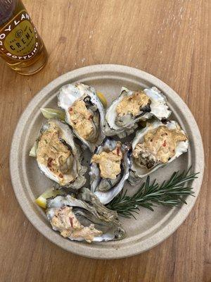 Grilled cheese and pimento oysters