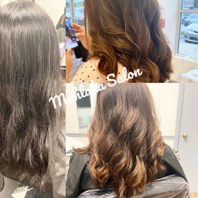 Mocha & Carmel balayage on jet black hair